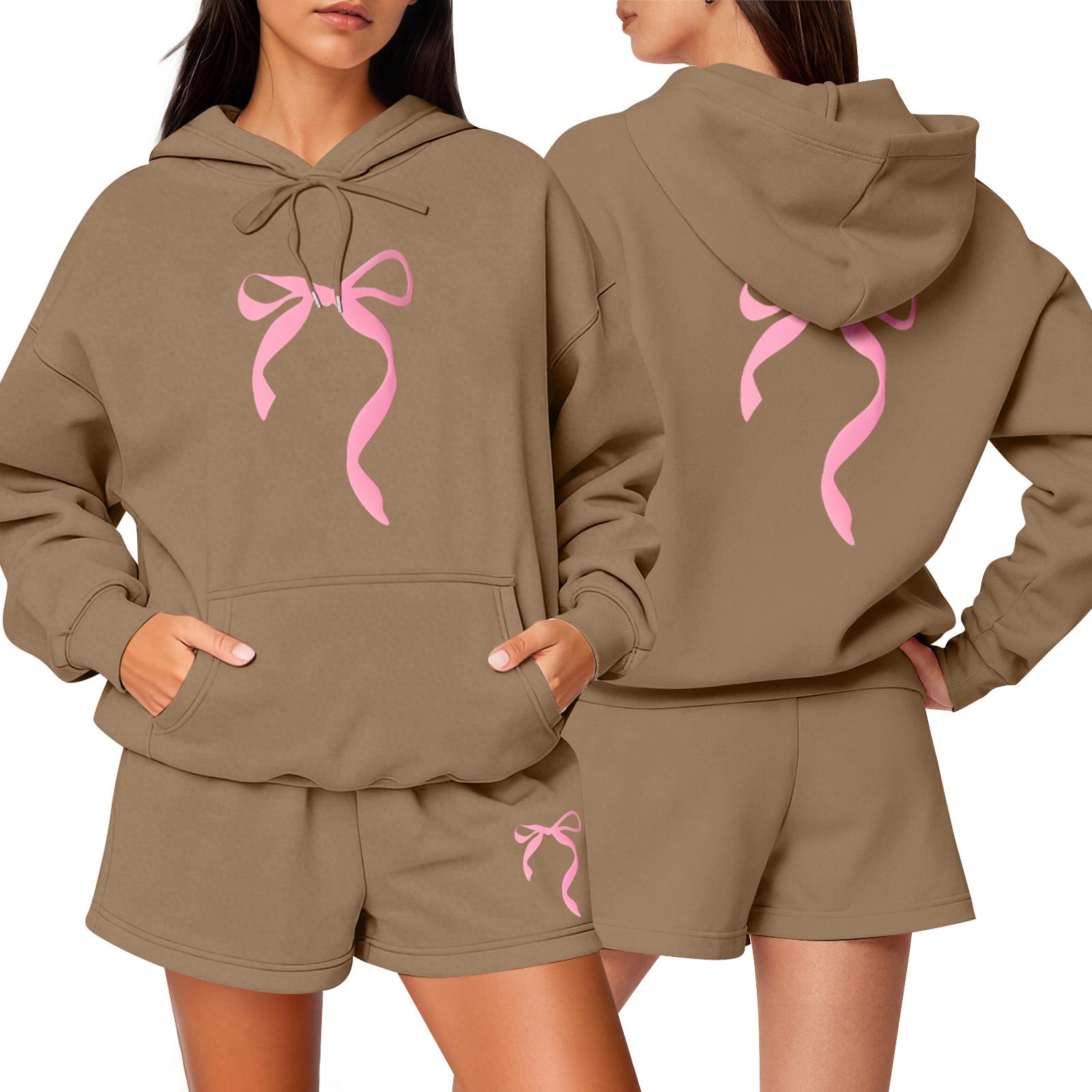 

Женский модный повседневный комплект с длинным рукавом, шортами и спортивным свитшотом с круглым вырезом S верблюд