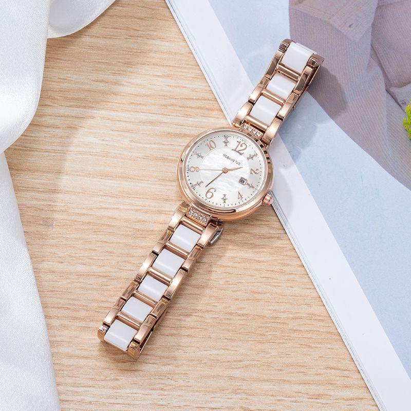 Ceramic Steel Belt Ladies Watch Fashion Casual Pearl Fritillary Diamond Waterproof Calendar Quartz Watch