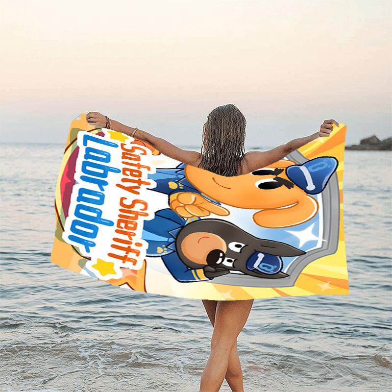 1pc Sheriff Labrador3 Beach Towel, Beach and Seaside Swimming Pool Equipment, Fashion Pattern, Rectangular, Travel Essentials