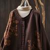 Johnature Vintage-Strickpullover für Damen mit Blumenmuster, Knöpfen, Rundhalsausschnitt und langen Ärmeln, Herbst-Freizeitpullover für Damen