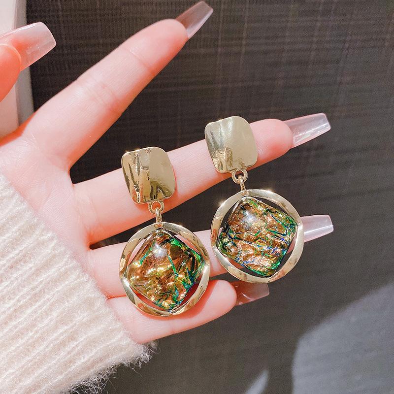 Retro High-end Resin Earrings, Fashionable And Personalized Earrings One Size зелёный