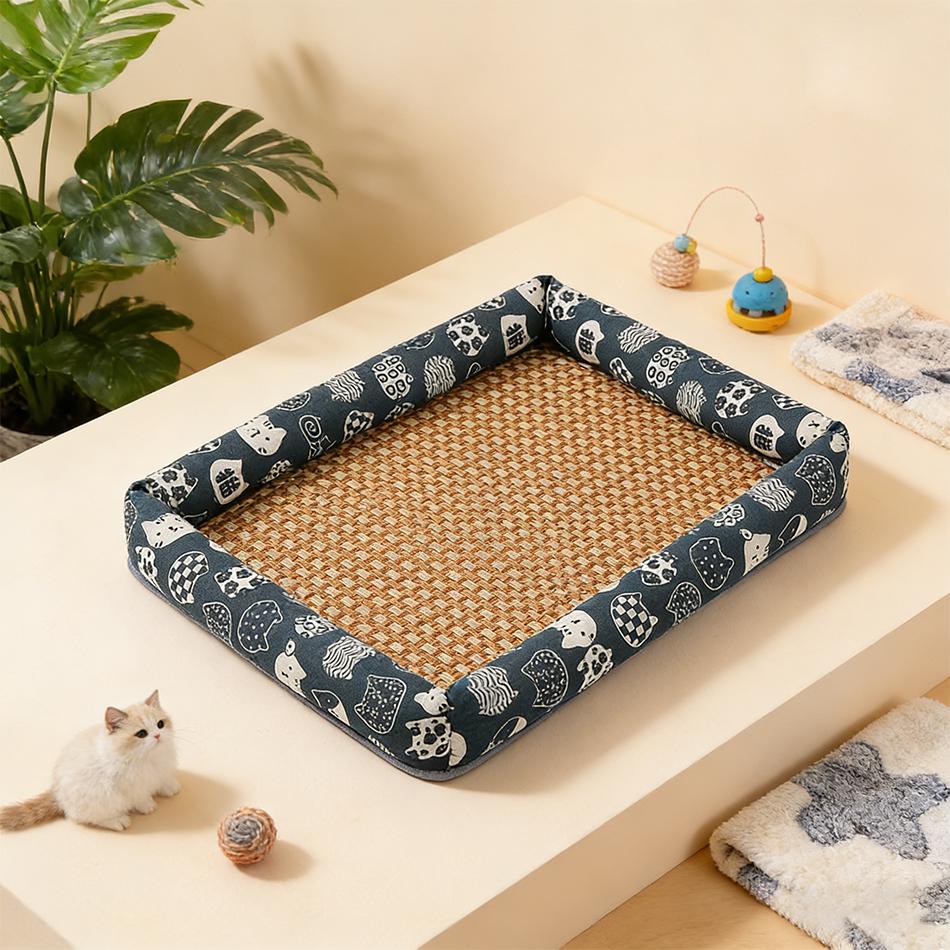 Hot Summer Cat Nest Pet Cooling Mat Dog Cooling Sofa Breathable Pad Moistureproof Rattan Wear Cat Puppy Basket Mats Cama Para