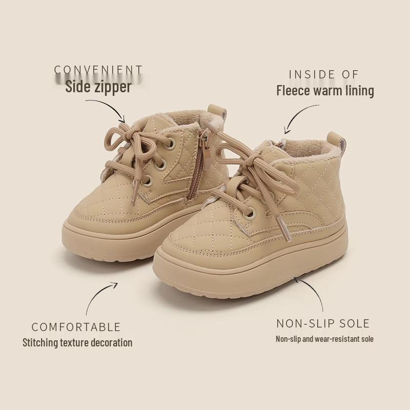Boys' Ankle Boots: Soft Sole Toddler Shoes, Plush Lined for Autumn/Winter. Warm Cotton Snow Boots for Infants & Little Kids.