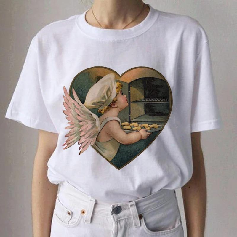 Angel Aesthetic Streetwear White Fashion Women TShirts Harajuku Short Sleeve Clothes Summer ONeck Tees Casual FeUnisex Tops