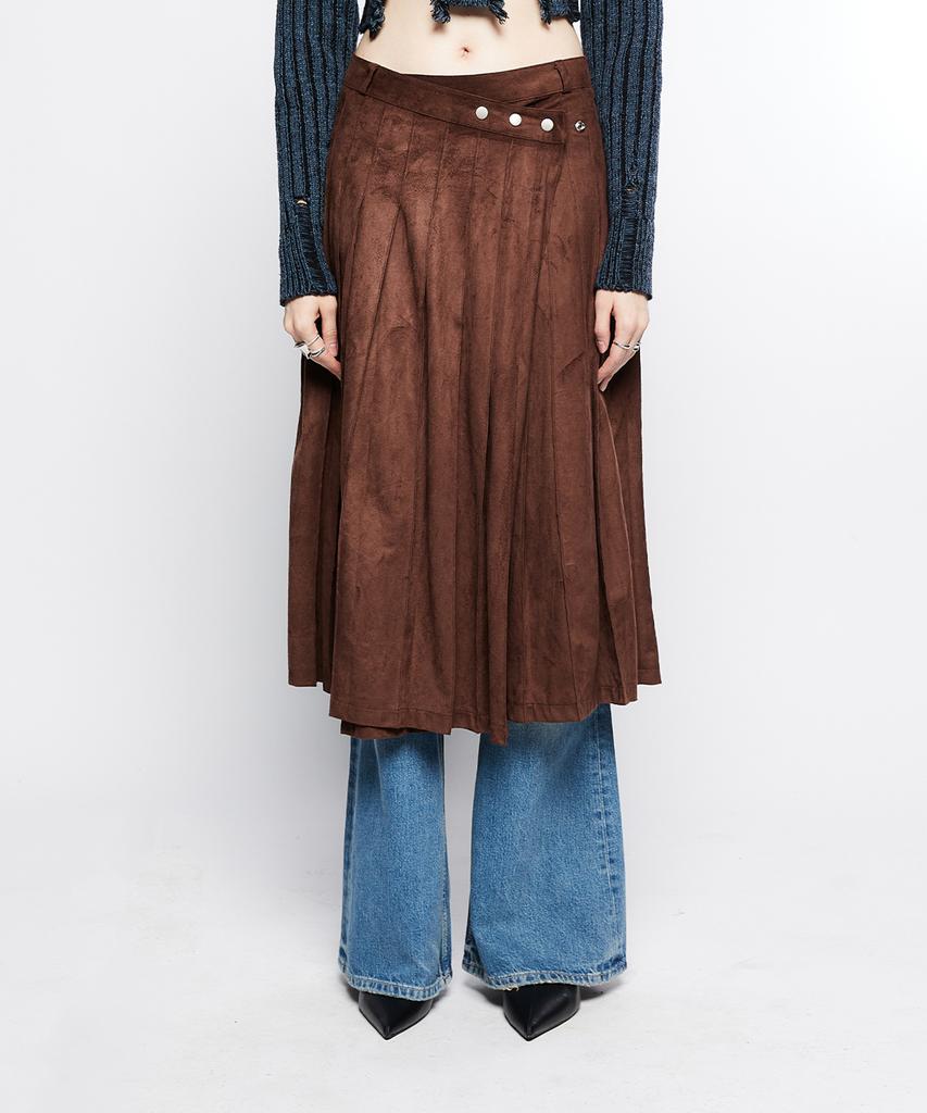 Latizen L7 Pleated Wrap Skirt(Brown)