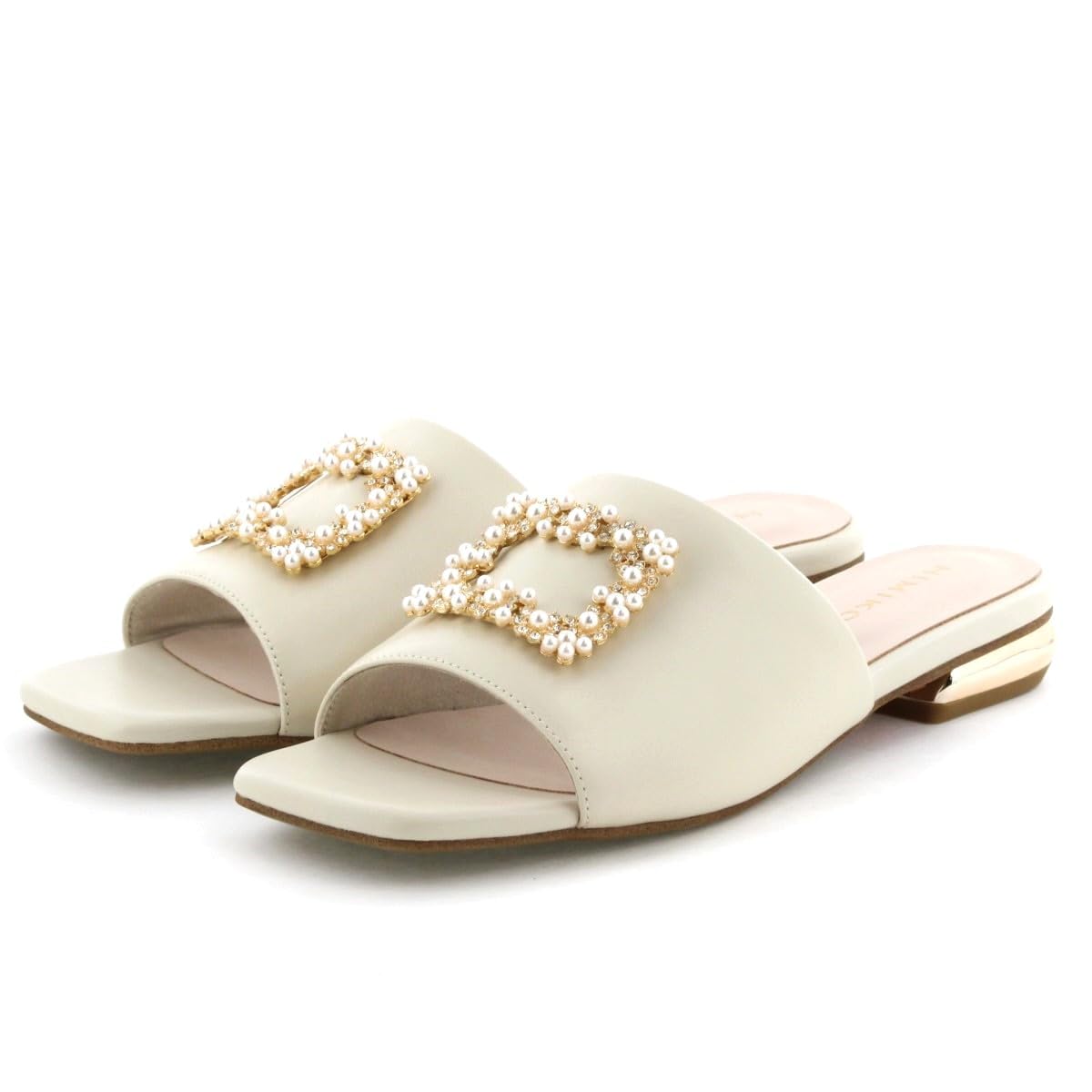 

HIMIKO/Himiko/Pearl Buckle Flat Mule Sandals/641226 Ivory S