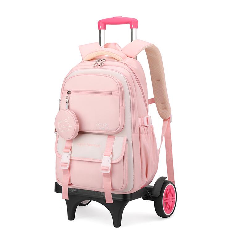 Natural Fish Design Trolley Backpack for Middle School Girls - Large Multi-Layer Capacity