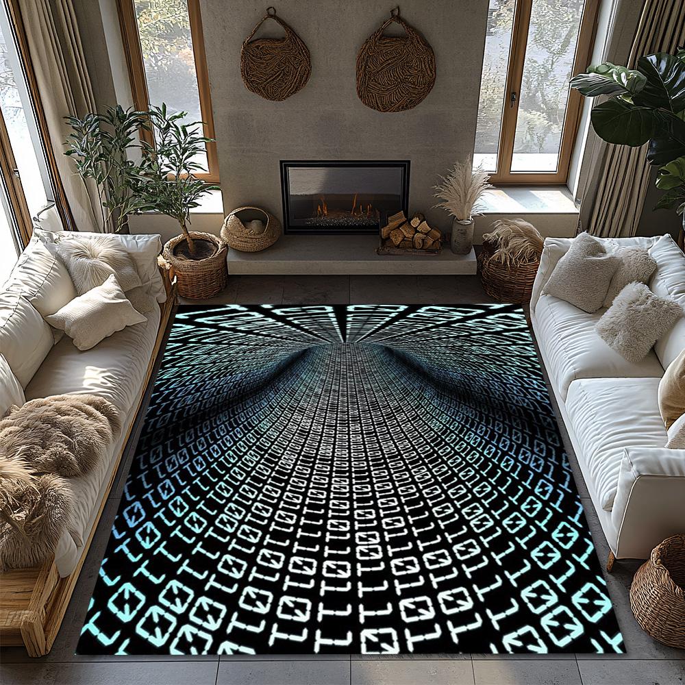 Tuniu Geometric Digital Code Rug, Modern Home Living Room Floor Carpet, Non-Slip Kitchen Rug, Decorative Floor Mat
