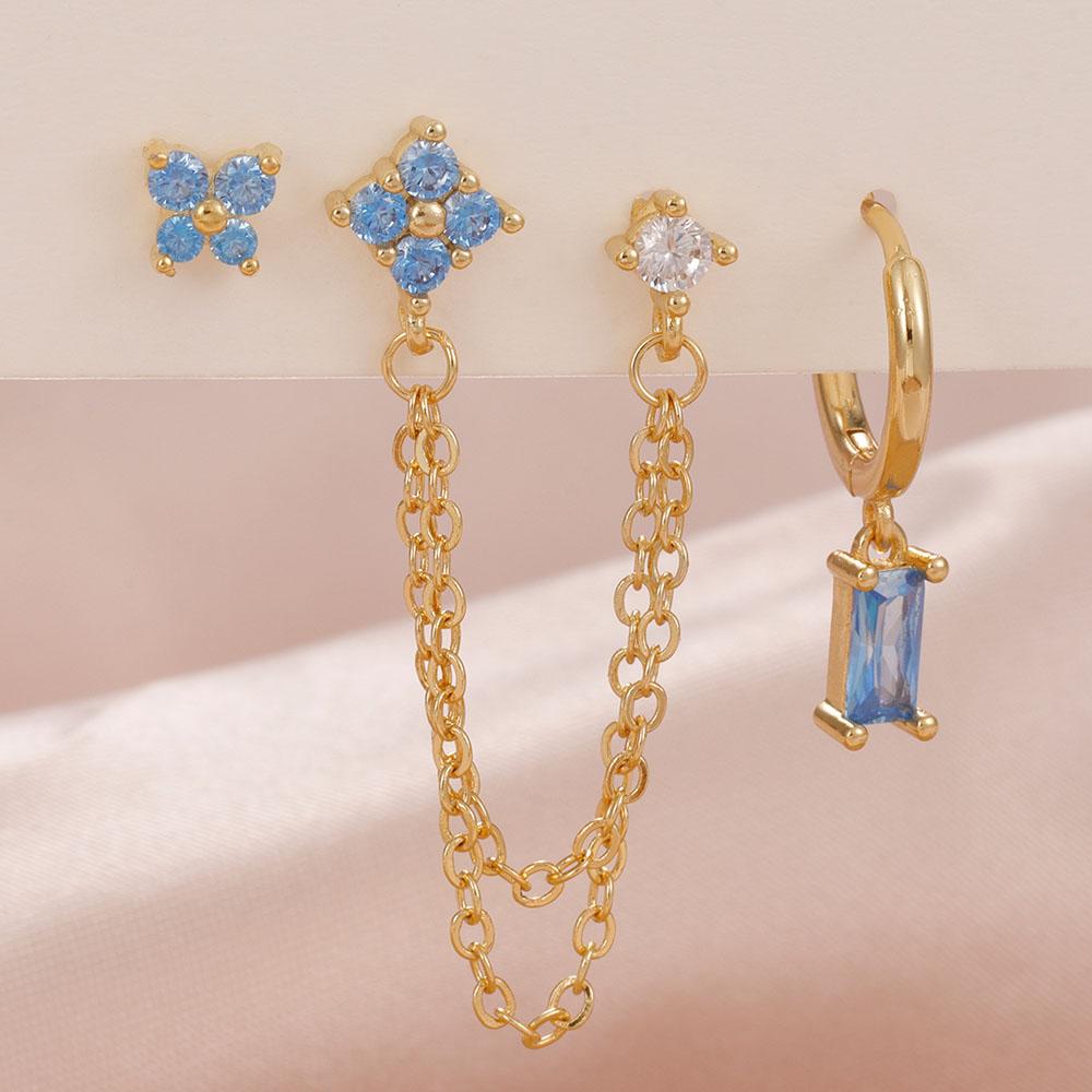 3PCS Exquisite Stainless Steel 12 Constellation Birthstone Earrings Set for Woman Cartilage Piercing Earrings Fashion Jewelry