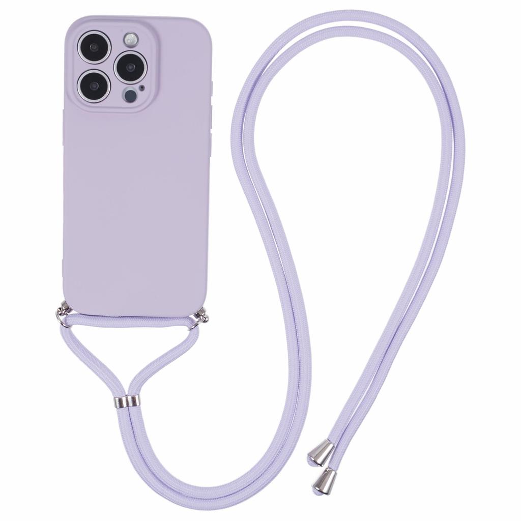 For iPhone 16 Pro Crossbody Case Flexible TPU Fiber Lining Anti-Shock Phone Cover