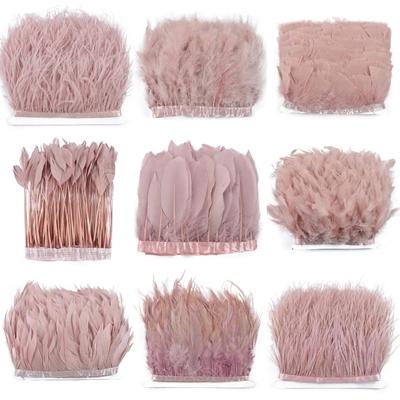 Boa di piume di fagiano rosa in pelle su nastro, 2 metri, con piume di tacchino, oca, struzzo su nastro, frangia con nappe, piume di marabù, per fai da te, abbigliamento
