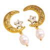 Retro Elegant Rhinestone Star Moon Pearl Earrings for Women