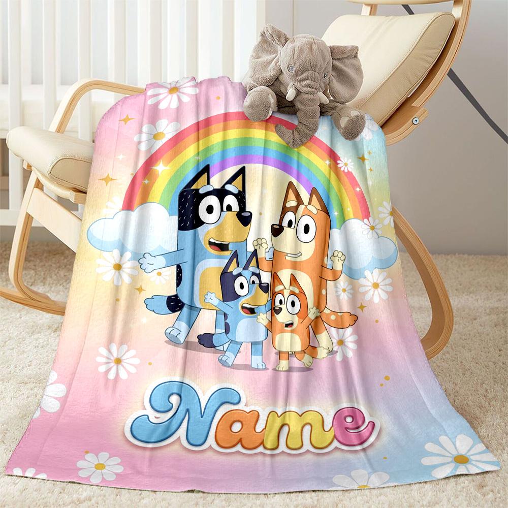 Bluey Family Adventure Customize Text Blanket Throw Customizable Blanket Soft Warm Cozy for Bed Office Bedding Seaside Ideal for All Seasons