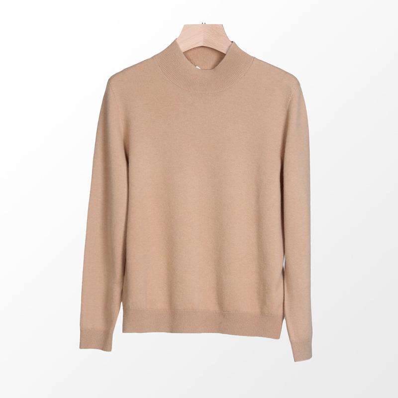 Women's Seamless Wool Half-High Neck Pullover - Slim-Fit Autumn/Winter Knit Sweater
