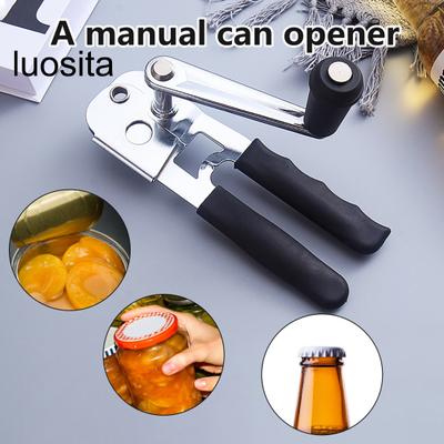 Abrelatas manual, resistente, agarre cómodo, manija de manivela de 360 grados, cortador afilado, herramienta multifuncional de apertura de botellas de mano