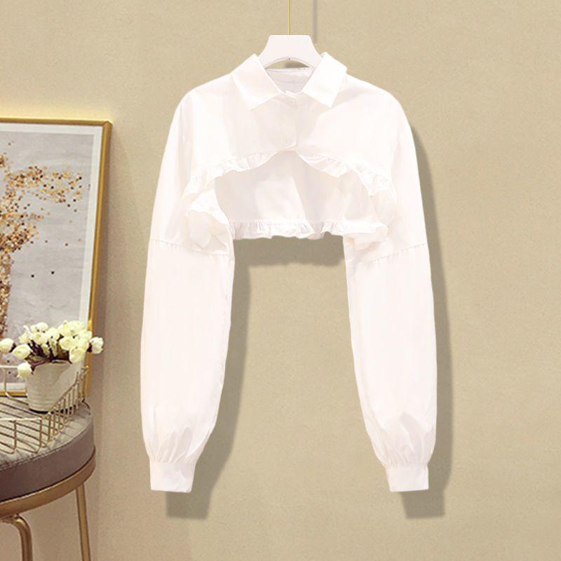 Женский весенне-осенний комплект: укороченная рубашка и платье на бретелях большого размера 4XL [Recommended 170-200 jin]