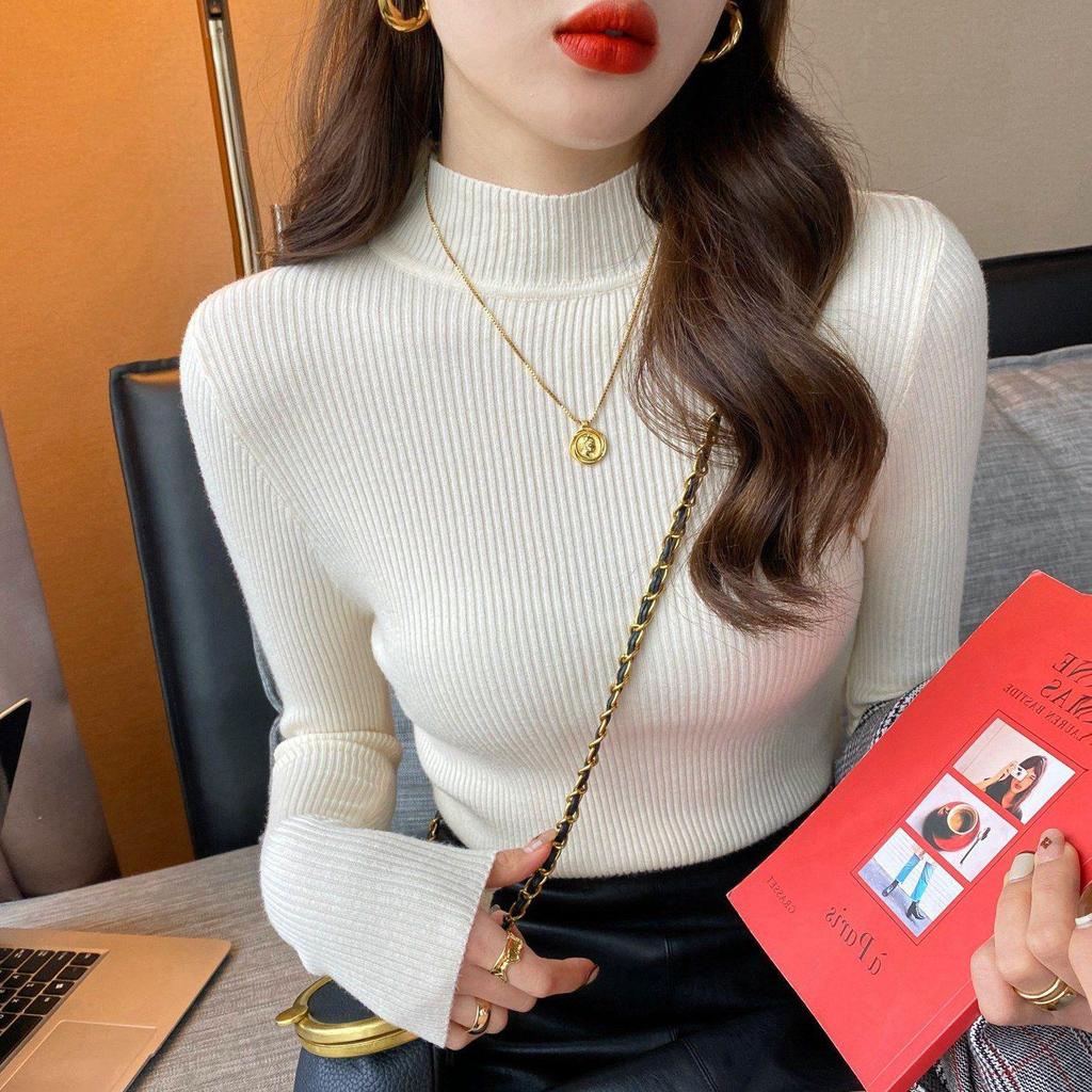 Damen Herbst/Winter 2025 Langarm Mid-Neck Pullover-Shirt