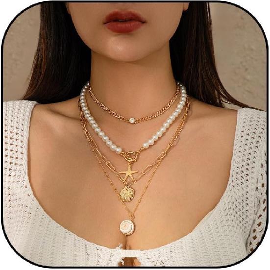 Dcfywl731 Starfish Seashell Necklace for Women Shell Pendant Accessories Chunky Gold Beach Jewelry Womens Fashion Accessories Summer Outfits for