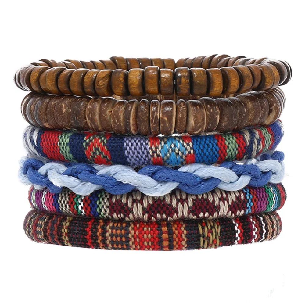 Braided Leather Bracelets for Men Vintage Life Tree Charm Wood Beads Ethnic Tribal Wristband Rope Bracelet Set