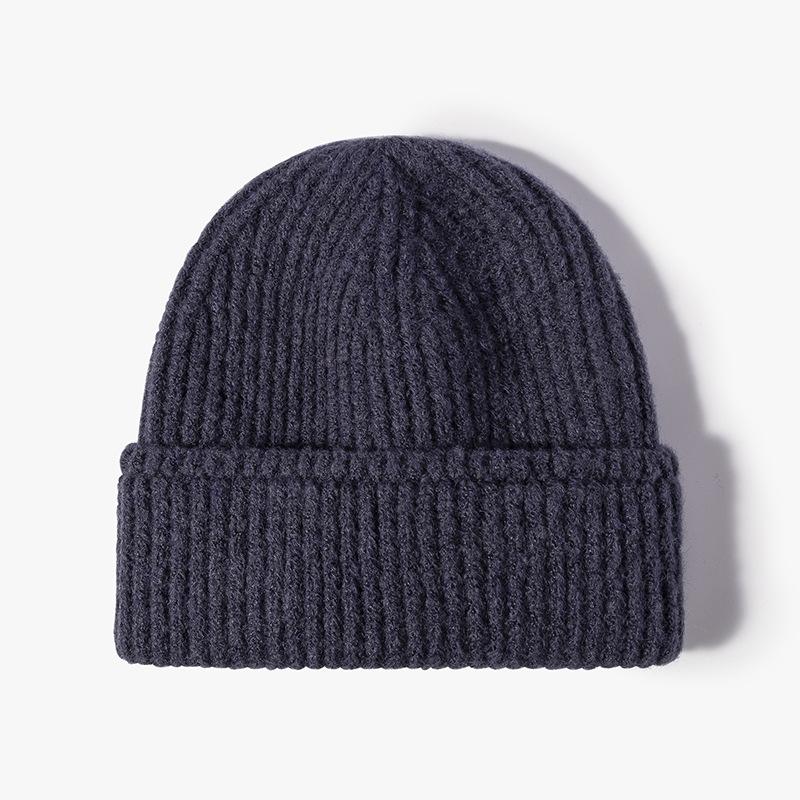 Cross-Border Soft Double Layer Pullover Bare Plate Knitted Warm Dome Hat Acrylic Beanie
