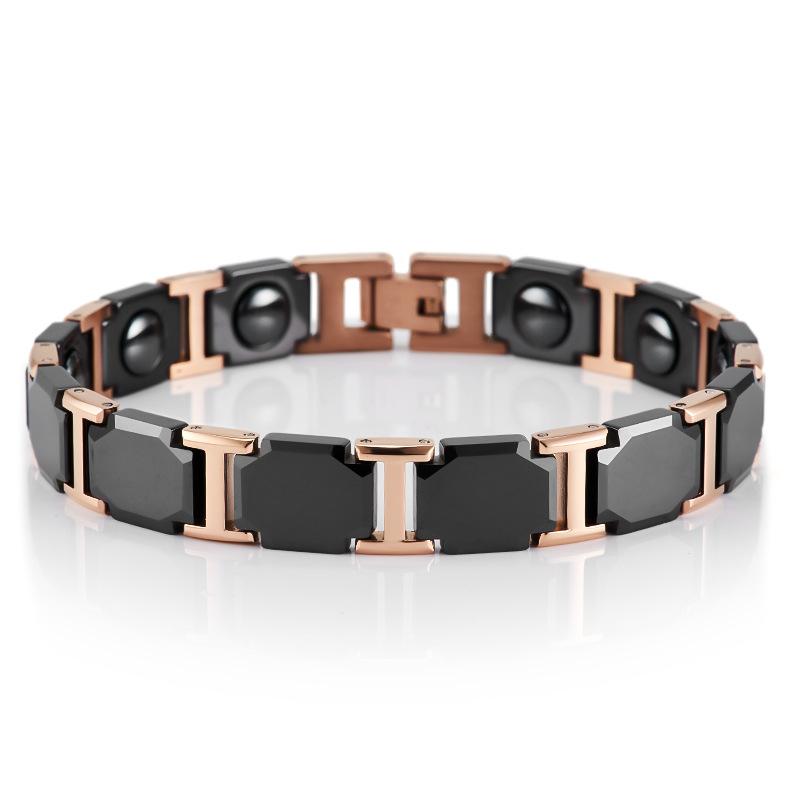 11mm Punk Rose Gold Color Black Ceramic Magnetic Health Bracelet Men Women Hiphop Stainless Steel Bike Therapy Bangle Jewelry