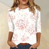 Women’s Casual Three Quarter Sleeve Floral Print Crew Neck Blouse Relaxed Fit Lightweight Top for Everyday Wear