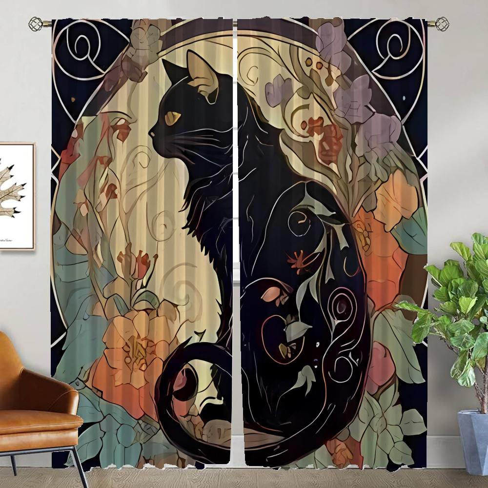 Zasłony do Sypialni Magiczny Kot Dekoracja Halloween Przegroda Zasłony do Wnętrza Domu do Salonu Zasłona Zaciemniająca Żaluzje