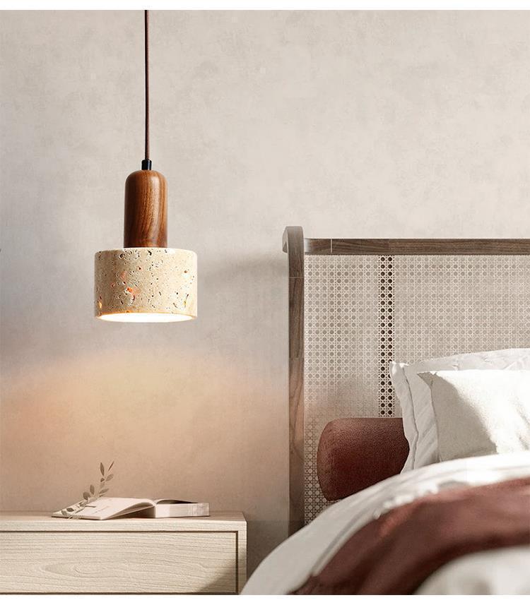 Yellow Travertine Stone Pendant Lamp: Japanese Wabi-Sabi Style for Bedroom or Restaurant