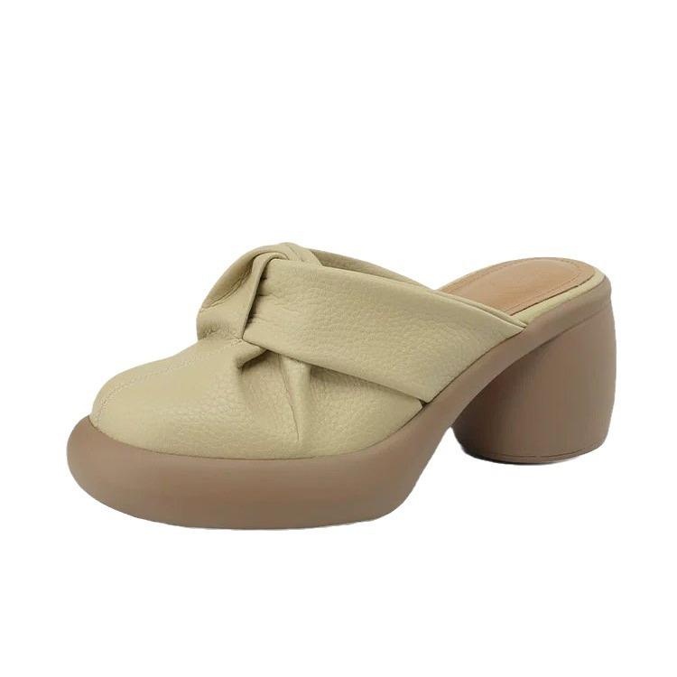 Huge Versatile~ Small Man High-heeled Thick-soled Bag Head Half-drag Sandals Women's Summer Fashion Outer Thick-heeled Casual Slippers