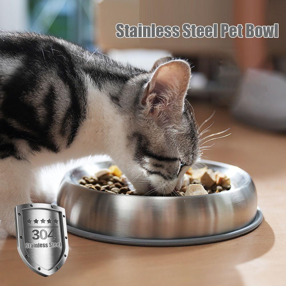 Stainless Steel + Silicone Pet Bowl Shallow Mouth Corrugation Groove Cat Dog Food Basin Non-Slip Base Not Black Chin
