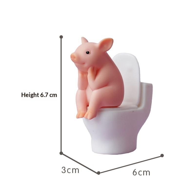 

1Pcs Versatile Indoor Animal Desktop Ornament Adorable Pink Pig/Frog On Toilet Figurine Whimsical Home Office And Car Decor Gift A1