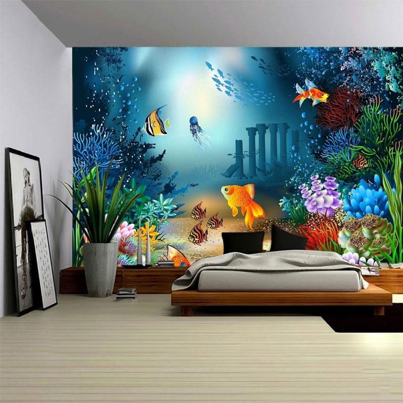 Ocean Art Tapestry Dream Sea World Wall Hanging Bedroom Decor Psychedelic    Curtain Background Room