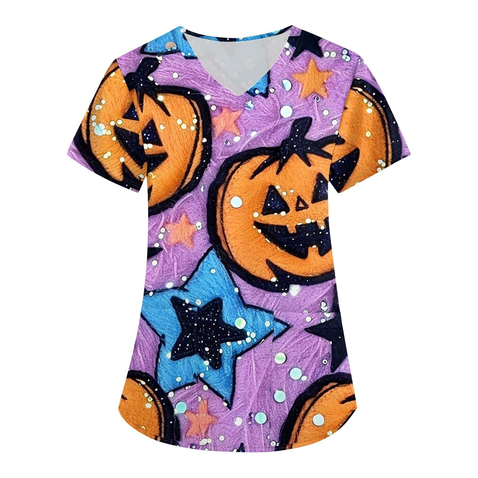 

Женская модная футболка с короткими рукавами и v-образным вырезом с пасхальным принтом, маленькая рабочая футболка с карманами L фиолетовый