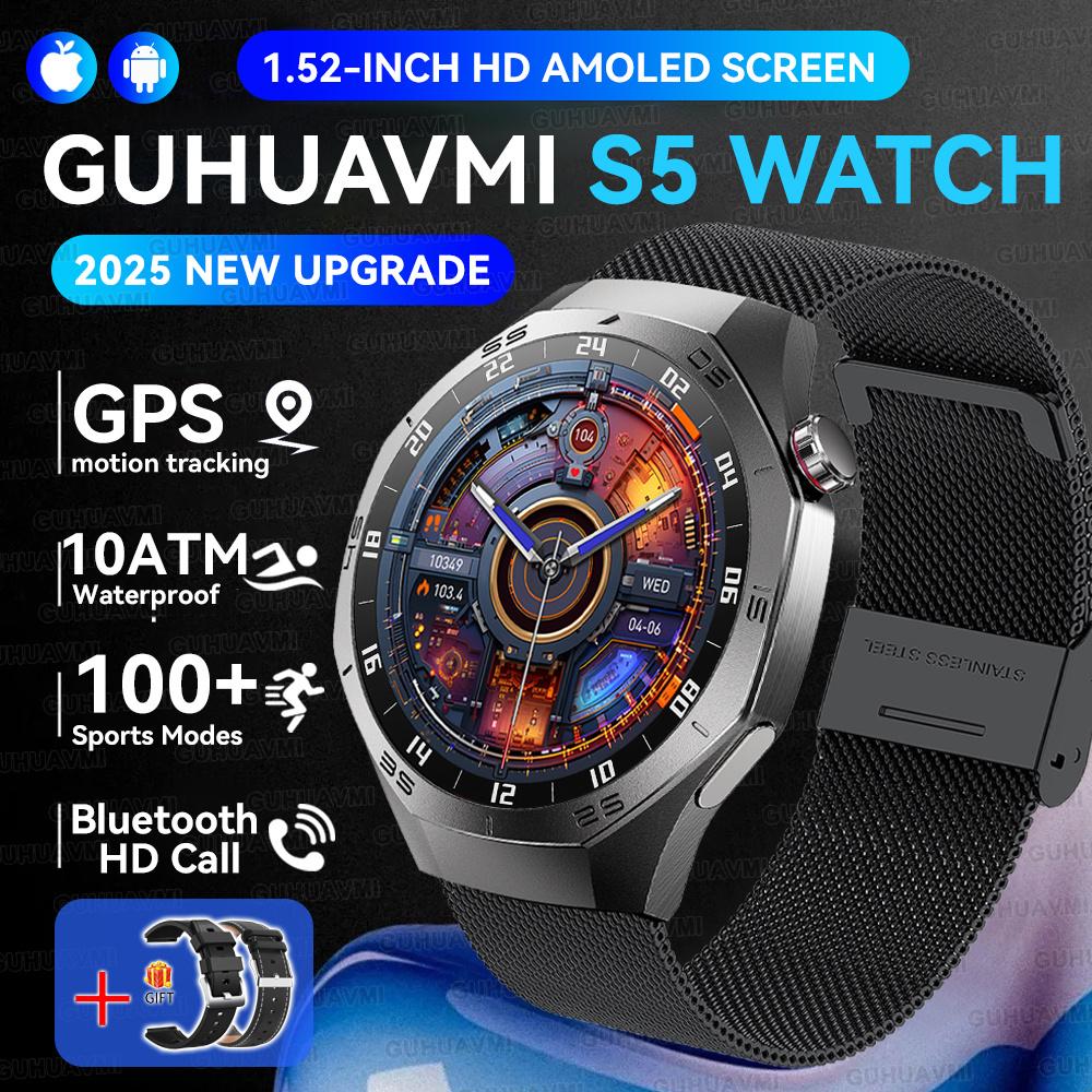 New GPS Tracking AMOLED Screen Smart Watch For Men Sports Modes Bluetooth Call Heart Rate 10ATM Waterproof For Android iOS