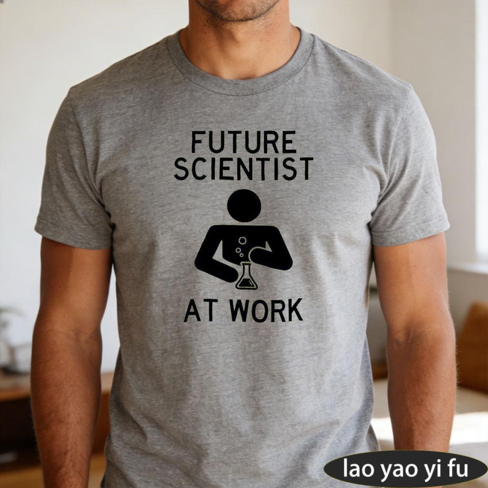 Future Scientist At Work Men Tshirt Science Flask Figure Simple Letter Design Attractive Versat