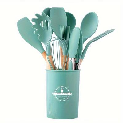 Wutuo Wooden Handle Silicone Kitchen Utensil Set