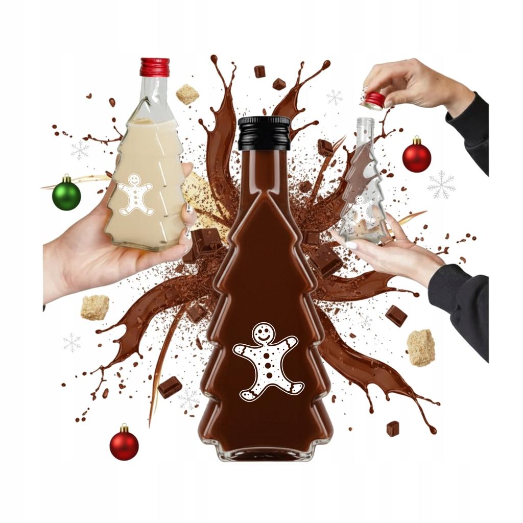 5x CHRISTMAS TREE 250ml Bottles WITH PRINT Liqueur, Tincture, Juice CHRISTMAS BOTTLES