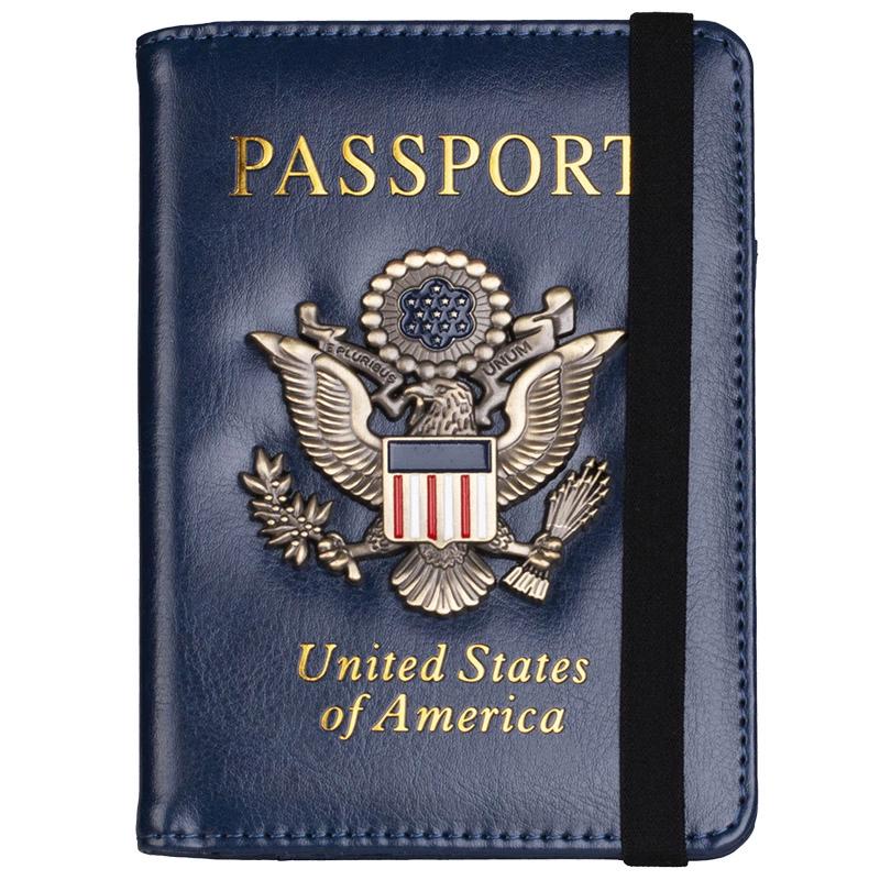 

2025 новый черный американский обложка для паспорта металлический ЛОГОТИП эластичная лента многокарточный зажим для паспорта антимагнитная обложка для банковских карт темно-синий