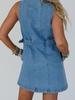 Women's European-American Fashion Trend Single-Breasted Multi-Button Denim Shirt Dress with Pockets