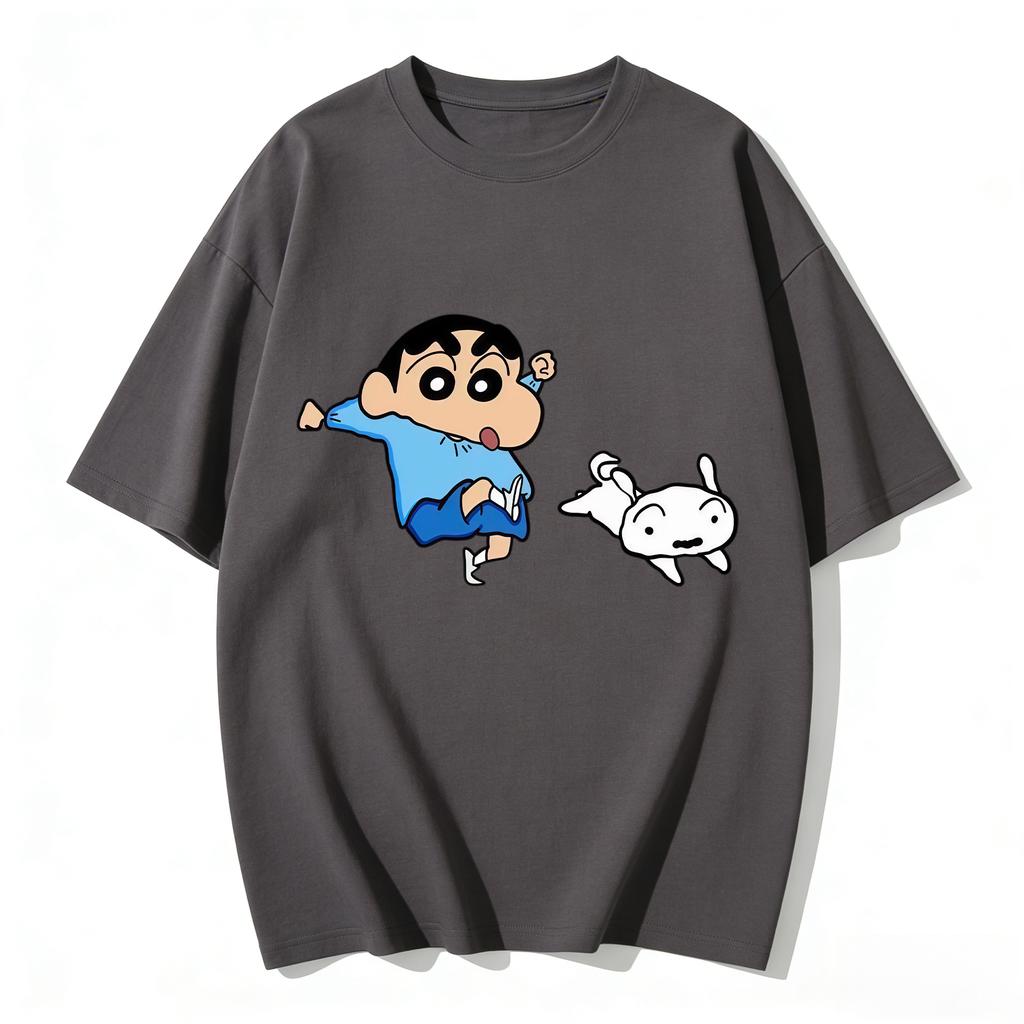 2026 New Crayon Shinchan Shiro Print TShirt Cute Anime Cartoon Family Matching Tees Casual Cotton Short Sleeve Tops Couple