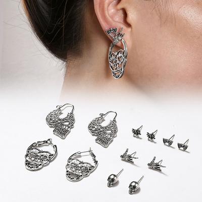 6 párov unisex halloweenske napichovacie náušnice duté lebky včielka tvar netopierov visiace náušnice módne šperky darček