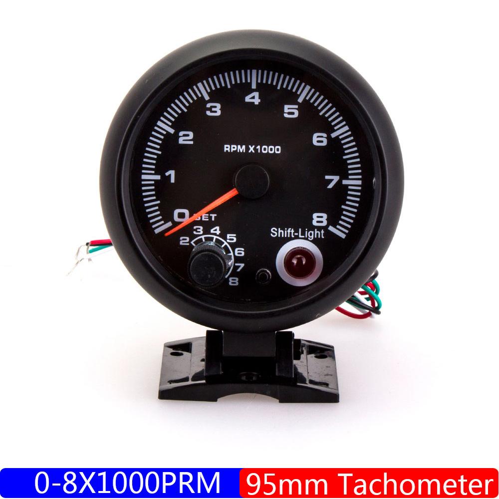 

7-цветный светодиодный тахометр 95 мм с серебристым держателем указателя, тахометр 0-8X1000 об/мин, измеритель для 4/6/8-цилиндрового бензинового автомобиля 12 В чёрный