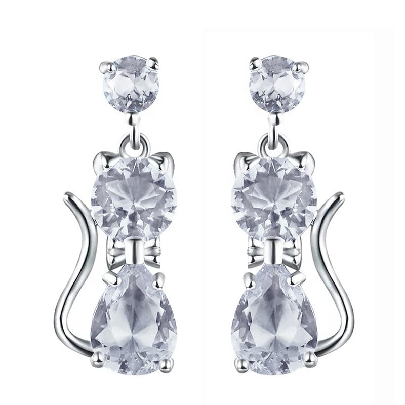 Huitan Romantic 9 Colors Cat Earrings for Women Inlaid Brilliant Cubic Zirconia Statement Girl Earrings Daily Wear Party Jewelry