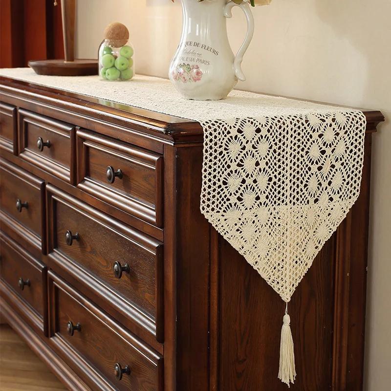 

Дорожка для стола в фермерском стиле с кисточками, деревенское кружево крючком, домашний декор для кухни, свадьбы, душа, стола в богемном стиле 30x120cm