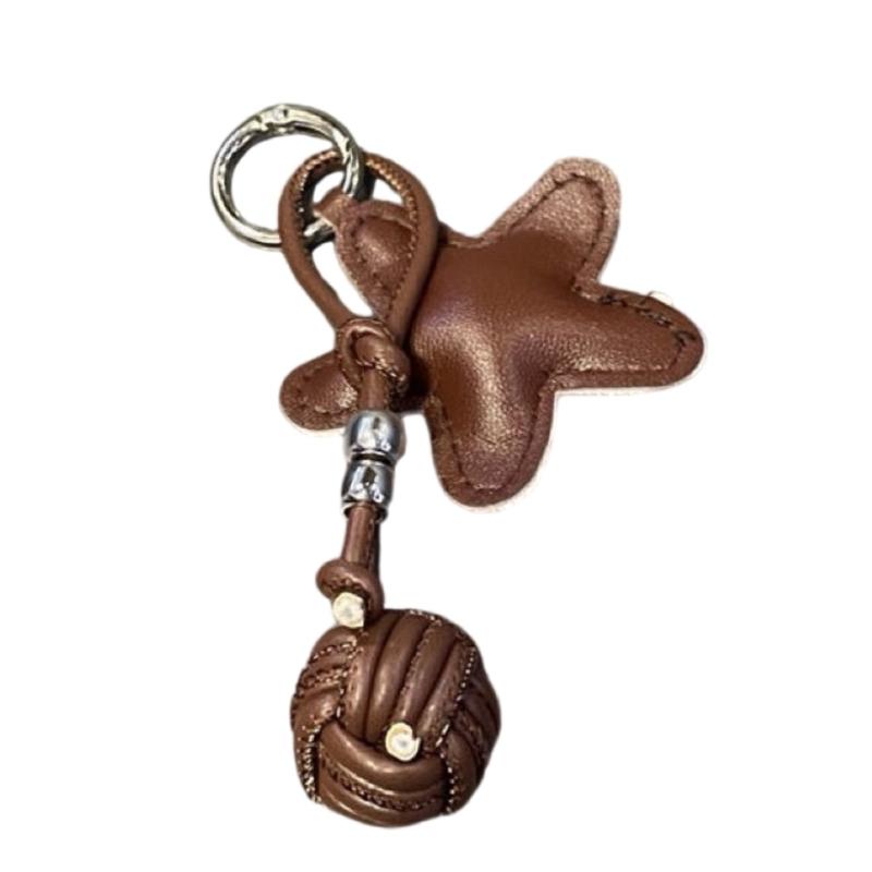 

Unique Five Pointed Star Keyring PU Leather Keychain Decorative Bag Ornament Phone Charm Creative Couple Present кавовий