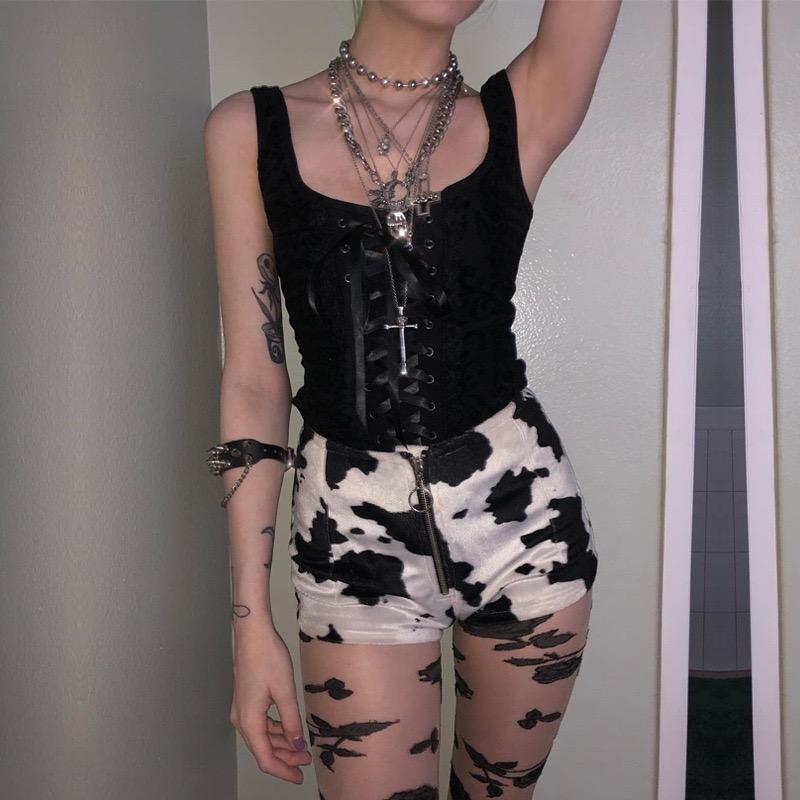 GlowGirl Gotické čipkované sieťované krátke topy Čierne sexi topy s tenkými ramienkami Korzetové topy Goth Punk Grunge Víla Estetika Y2K Oblečenie na Halloween