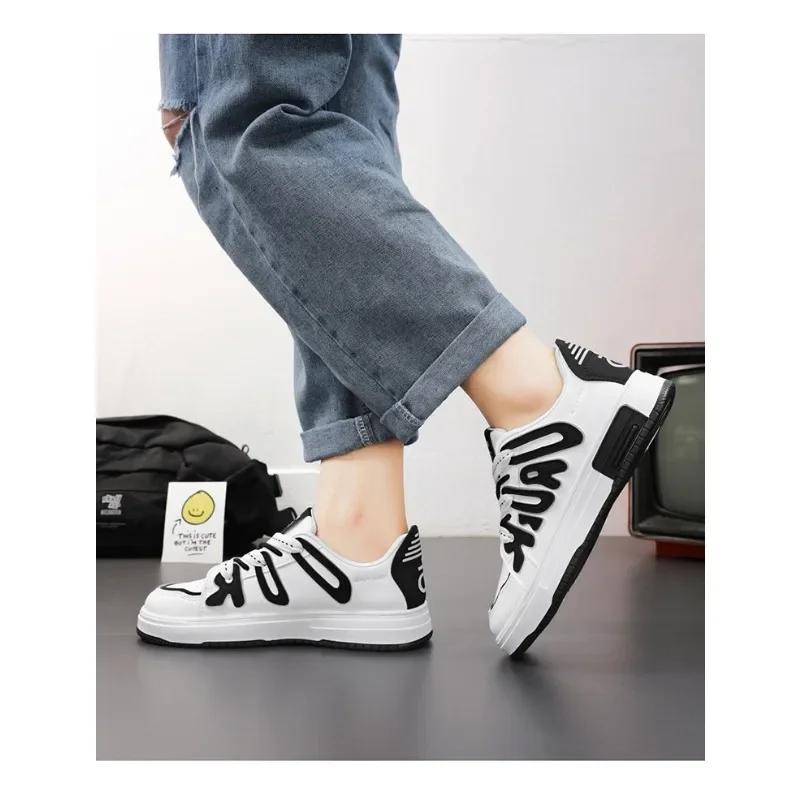 Trendy Men's Sneakers Autumn White Lace Up Running Shoes New Korean Style Men's Platform Skateboard Shoes Tenis Masculino