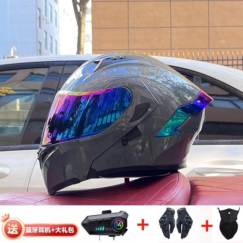 Full Face Motorcycle Helmet With Dual Visor Winter Warm Lining Bluetooth Slot Scooter Riders Men Women All Season