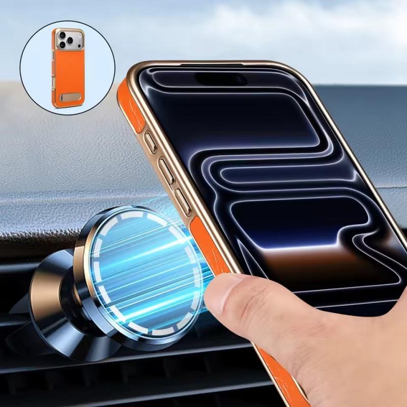 Geeignet für iPhone 17 16 15 14 13 Pro Max Plus Air-Leder magnetisch kabelloses Laden versteckte Halterung Handyhüllen