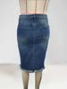 Gonna Midi in Denim a Vita Alta Sfilacciata: Dimagrante, A-line, Aderente ai fianchi